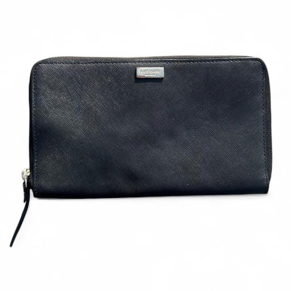 Kate Spade Embossed Madison Black Large Zip Pebbled Leather Wallet